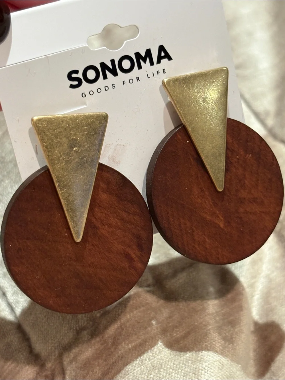 SONOMA Gold Triangle Over Brown Wood Disc Earrings